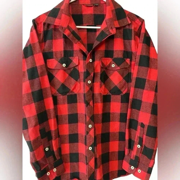 👕 Red/black long sleeve Plaid Flannel (unisex), GUC, Size M - Picture 1 of 3